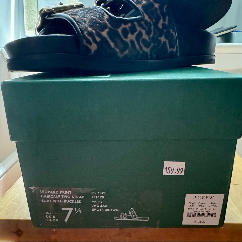 J. Crew New Colbie Wide Strap Gold Buckle Sandals in leopard print calf hair - Picture 8 of 8